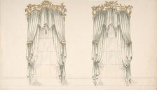 Design for White Curtains with White Fringes and a Gold and White Pediment, early 19th century. Creator: Anon.