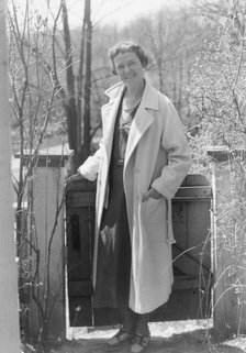 Mrs. Mary Benson standing outdoors, 1933. Creator: Arnold Genthe.