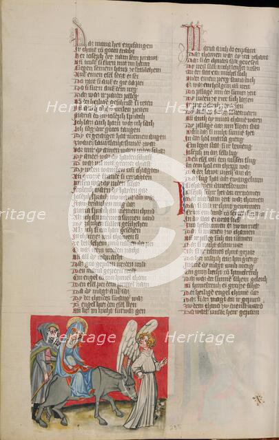 Joseph and Mary on their Way to Bethlehem; Weltchronik, about 1400-1410. Creator: Unknown.