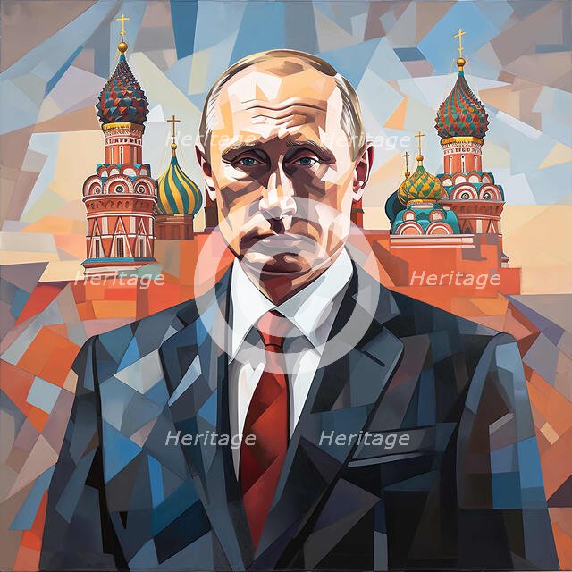AI IMAGE - Portrait of Vladimir Putin standing in Red Square, Moscow, 2023. Creator: Heritage Images.