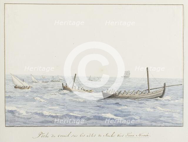 Coral fishermen off the coast of Sicily at Terranova, 1778. Creator: Louis Ducros.