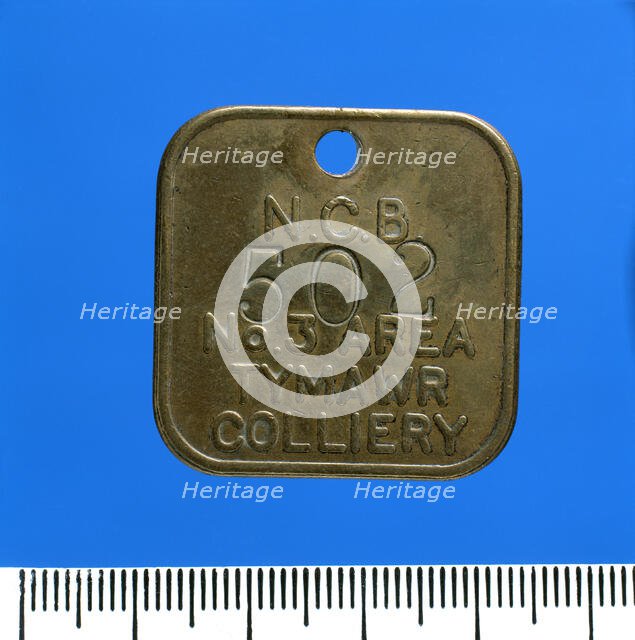 Tymawr Colliery, lamp check (brass), after 1947. Creator: Unknown.