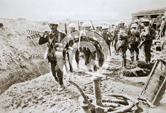 A British wiring party going up to the trenches, Somme campaign, France, World War I, 1916. Artist: Unknown