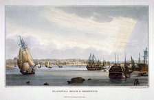 View of water vessels on the River Thames showing Blackwall and Greenwich, London, 1821.             Artist: WH Timms