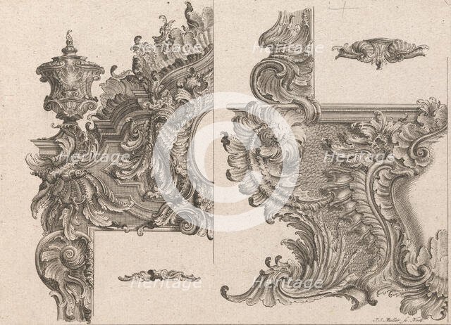 Suggestions for the Decoration of a Door and Window Frame, Plate 2 from 'Au..., Printed ca. 1750-56. Creator: Johann Sebastian Muller.