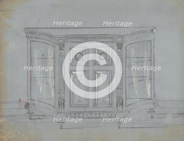 Design for a Cabinet with Glass Side Doors and Porcelain Plaques, 19th century. Creator: Anon.