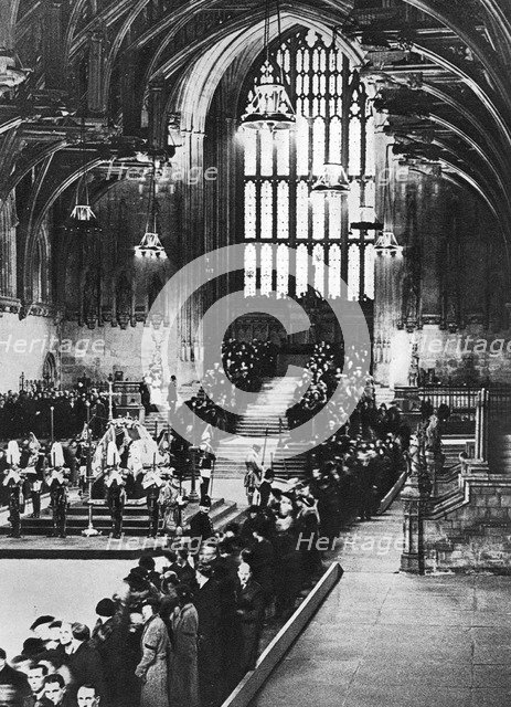 King George V lying in state in Westminster Hall, London, January 1936. Artist: Unknown