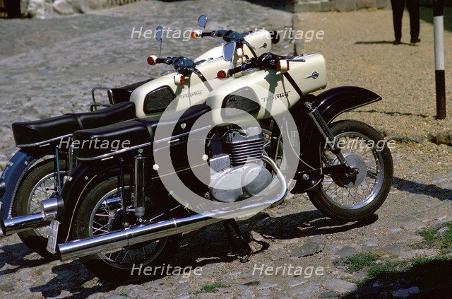 Motorcycles in Eger, Hungary. Artist: Unknown