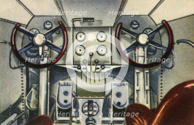 Cockpit on board the Dornier flying boat, 1920s, (1932).  Creator: Unknown.