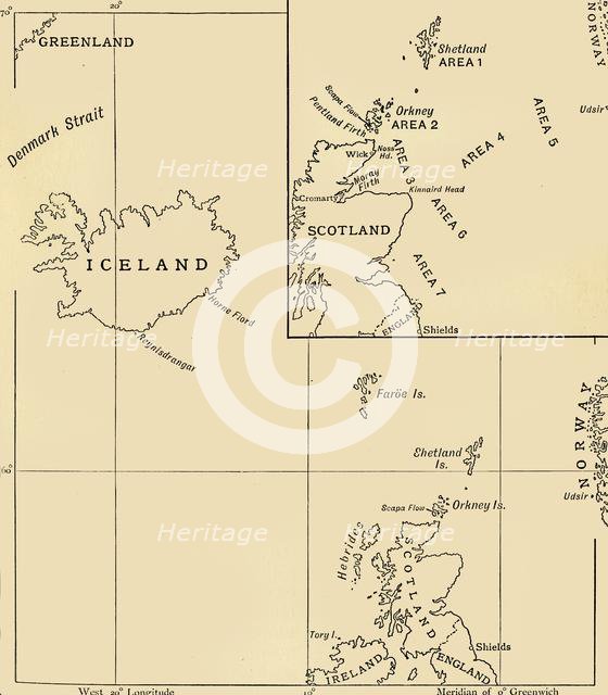 'Map showing the Scope of the Operations of the 10th Cruiser Squadron'...1916, (c1920). Creator: Unknown.