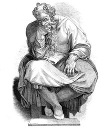 Specimen of wood-engraving - the Prophet Jeremiah, from the painting by Michael Angelo, 1844. Creator: Unknown.