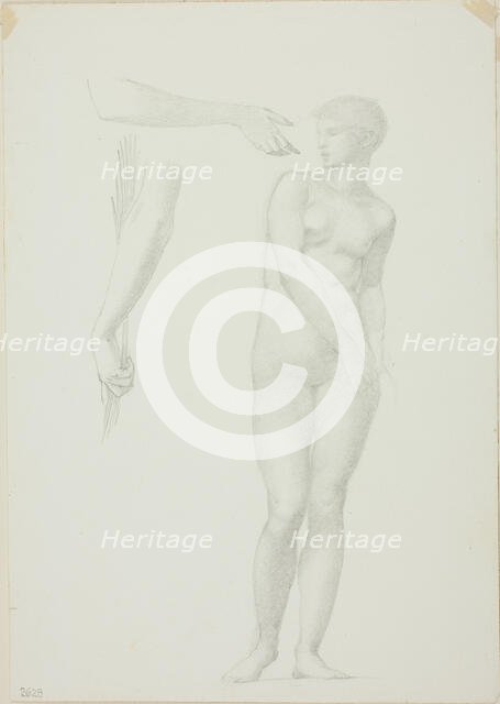 Standing Female Nude and Sketches of Arms, c. 1873-77. Creator: Sir Edward Coley Burne-Jones.
