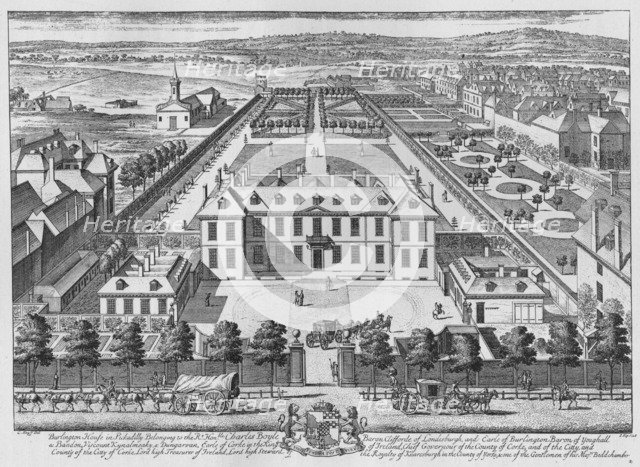 A bird's-eye view of Burlington House, Piccadilly, Westminster, c1707 (1911). Artist: Johannes Kip.