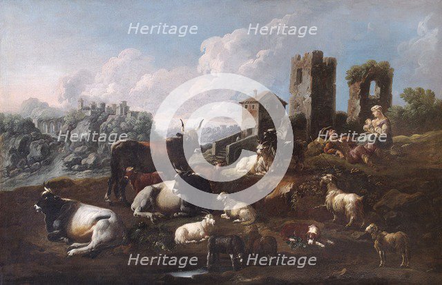 'Shepherd and Cattle', late 17th or early 18th century. Artist: Philipp Peter Roos.