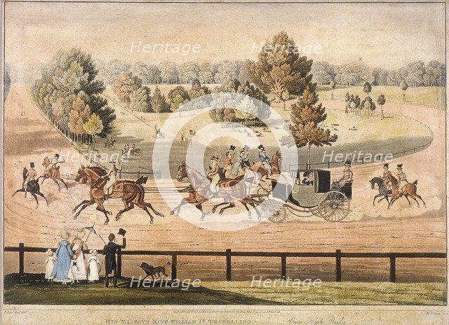 King George IV riding through Hyde Park, London, 1831. Artist: Matthew Dubourg