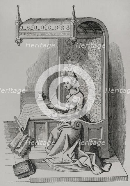 Christine de Pizan, (1365-1430), French writer and philosopher born in Venice, 15th century (1877).  Creator: Unknown.