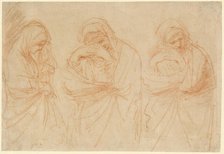 Madonna Mourning: Studies for the Entombment of Christ, c. 1656. Creator: Guercino.