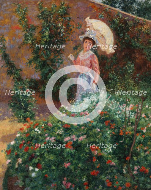 Young woman in a garden, c. 1890.