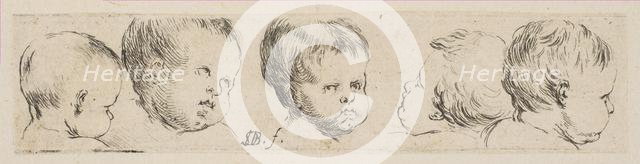Plate 10: Five Heads of Children, from 'Collection of various doodles and etching proo..., ca. 1646. Creator: Stefano della Bella.