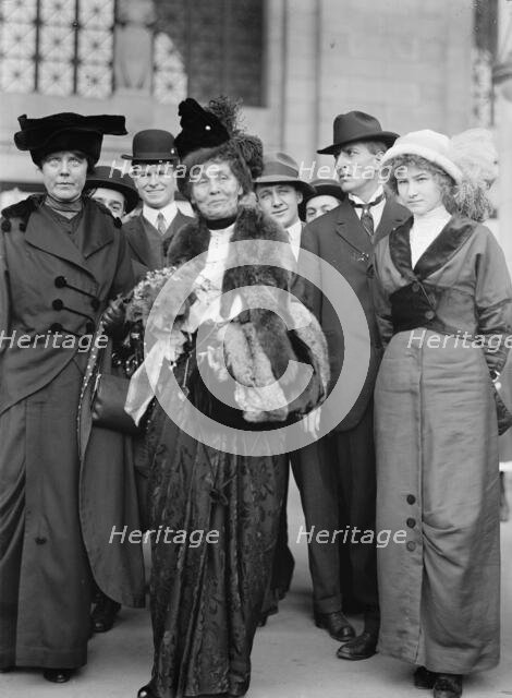 Miss Lucy Burns of C.U.W.S. - Left, with Mrs. Emmeline Pankhurst, 1913. Creator: Harris & Ewing.