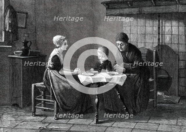 "Saying Grace" - from a picture by A. Neuhuys...New British Institution...1876. Creator: Unknown.