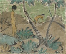 Two Women in a Landscape, c1916. Creator: Otto Mueller.
