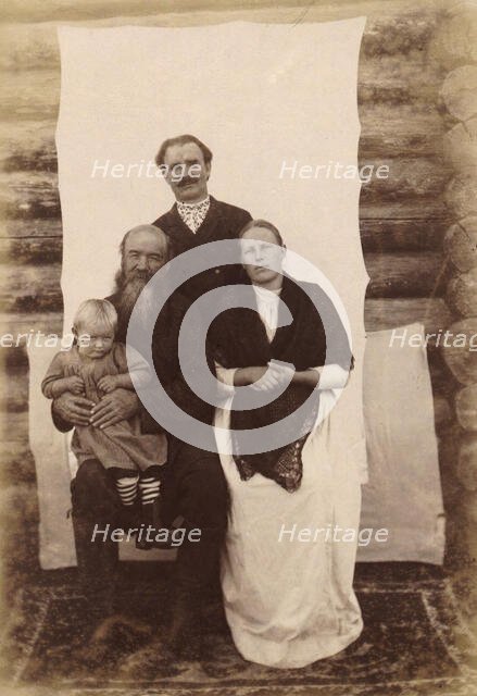 Russian Traders in Uriankhai Territory. The Cossack S. F. Skobeev with Family (Son and Wife), 1897. Creator: Unknown.