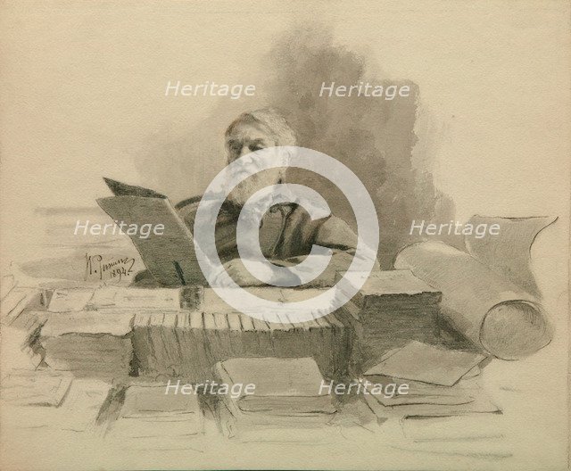 Portrait of the author Dmitry Grigorovich (1822-1899), 1894. Artist: Repin, Ilya Yefimovich (1844-1930)