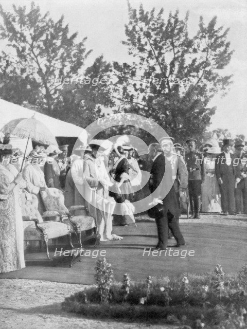 Tsar Nicholas II with visiting French President Poincare, Krasnoye Selo, Russia, 22 July 1914. Creator: Unknown.