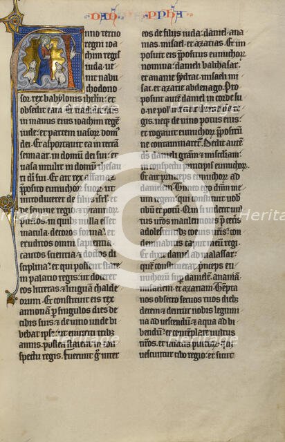 Initial A: Daniel in the Lions' Den; Marquette Bible, about 1270. Creator: Unknown.