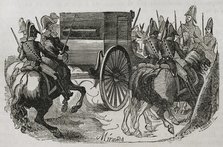 Transfer of Manuel Godoy to the castle of Villaviciosa de Odón in Spain, April 2, 1808, (1851).  Creator: Miranda.