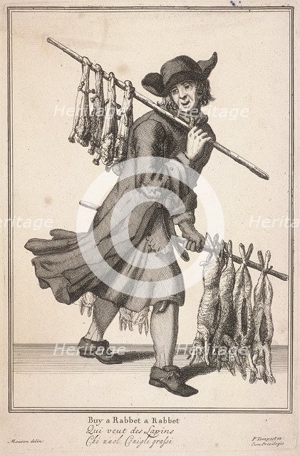 'Buy a Rabbet a Rabbet', Cries of London, (c1688?). Artist: Pierce Tempest