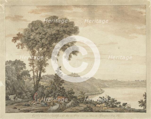 View of Castel Gandolfo and Lake Albano, 1761-1817. Creators: Jean Grandjean, Daniel Dupré.
