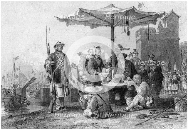 'Rice sellers at the military station of Tong-Chang-foo', China, 19th century.Artist: R Staines