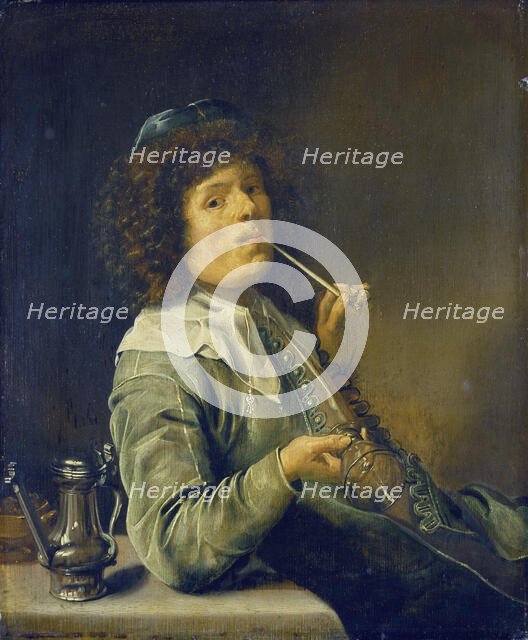 Man Smoking and Holding an Empty Wine Glass, c1632-1634. Creator: Jan Miense Molenaer.