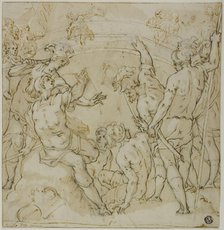 Study for the Duel between Heraclius and Khosrau (r); Sketches of Seated Figure (v), 1582. Creator: Niccolo Circignani.