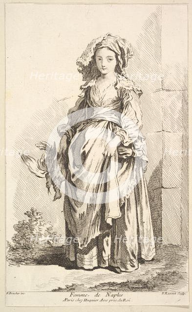 Femme de Naples, from Recueil de diverses fig.res étrangeres Inventées par F. Bouc..., 18th century. Creator: Simon François Ravenet.