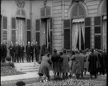 New French Government Standing Being Photographed, Filmed and Interviewed by Journalists, 1920s. Creator: British Pathe Ltd.