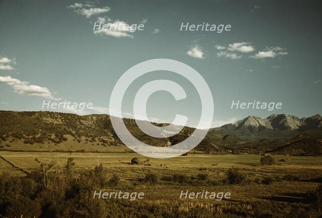 Farmland in the vicinity of Mt. Sneffels, Ouray County, Colorado, 1940. Creator: Russell Lee.