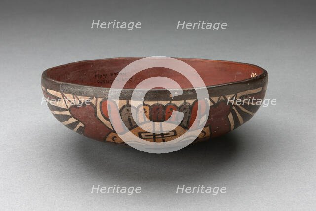 Jar Cover Depicting Costumed Figure with Bird Attributes, 180 B.C./A.D. 500. Creator: Unknown.