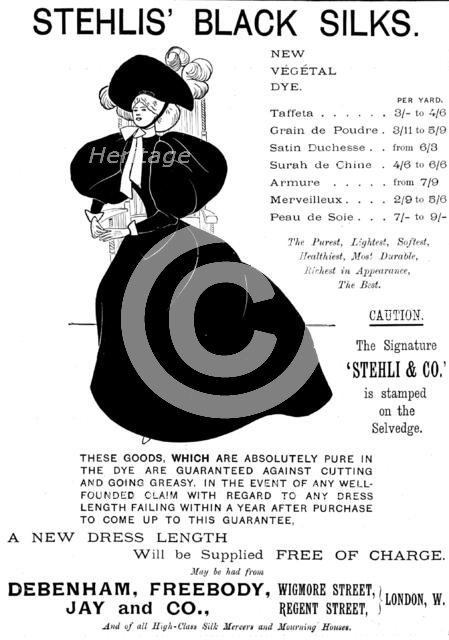 Advertisement for Stehlis' Black Silks, 1895. Creator: Unknown.