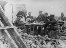British officers' luncheon in wrecked village, 1917 25 April 1917. Creator: Bain News Service.