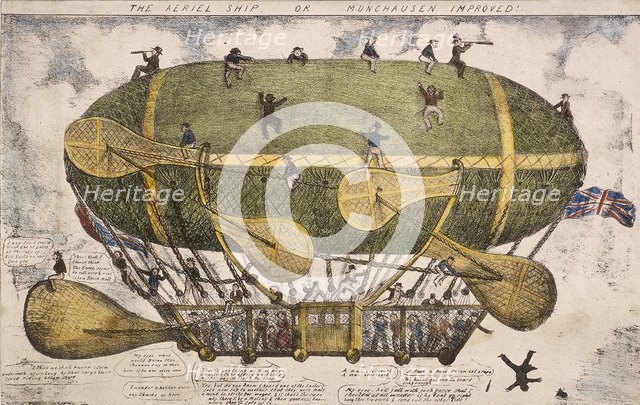 'The Aeriel Ship, or Munchausen Improved!', 1835. Artist: Anon