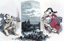 Courting by telephone across Paris, 1883. Artist: Unknown