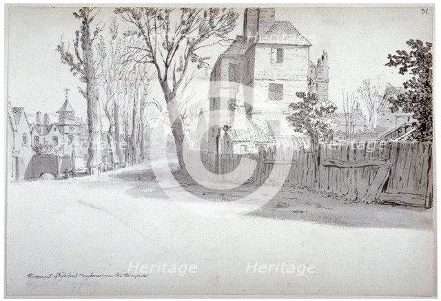 View of the upper part of St Marylebone High Street and the turnpike, London, 1772. Artist: Samuel Hieronymus Grimm   