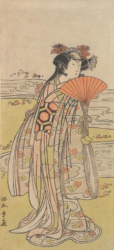 The Actor Segawa Kikunojo III as a Woman Standing near a Winding Stream, ca. 1777. Creator: Shunsho.