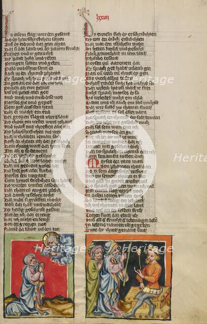 Moses Praying to God: The Plague of Darkness; Weltchronik, about 1400-1410. Creator: Unknown.