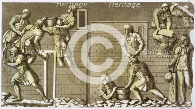 Roman soldiers building a fort, (c1820-1839). Artist: Vittorio Raineri