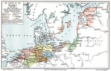 Map of the extent of the Hanseatic League in about 1400. Artist: Unknown