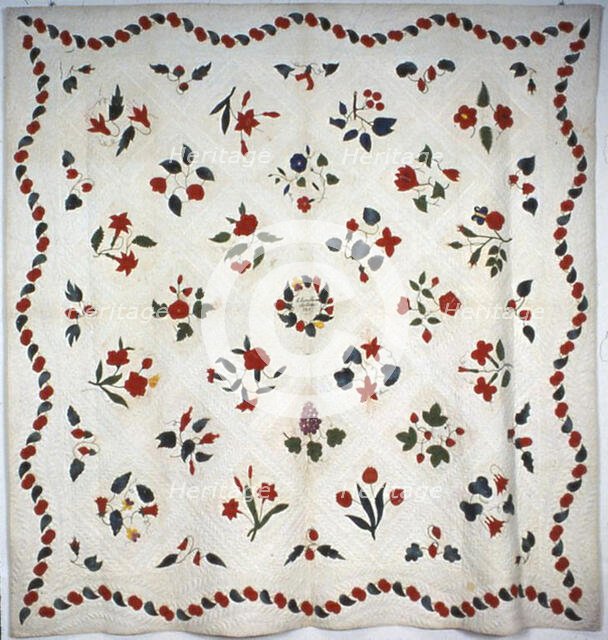 Bedcover (Flowers and Fruit Bedcover), United States, 1847. Creator: Unknown.